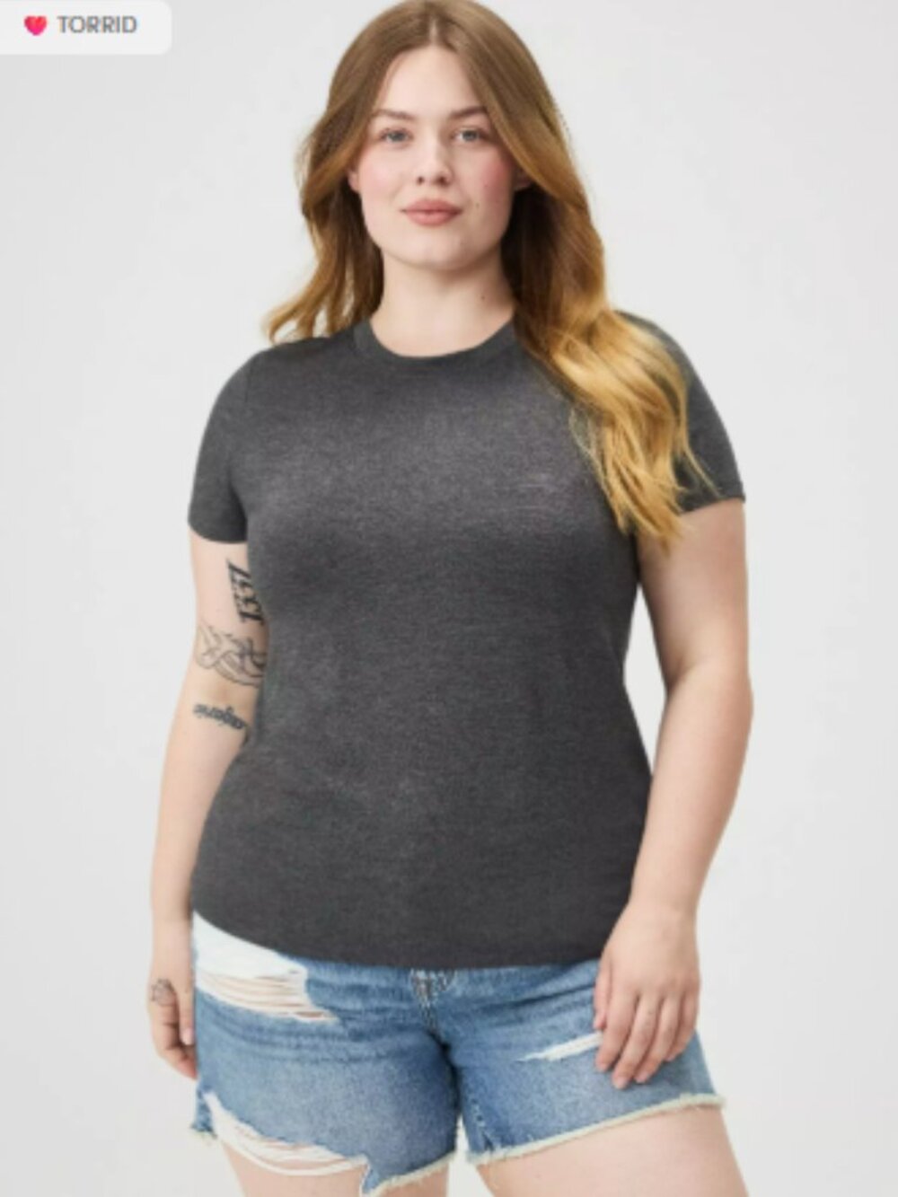 TORRID PERFECT SUPER SOFT CREW TEE SIZE 1 GREY